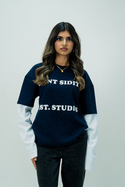 Double Layered Long Sleeve T-shirt: Navy Blue