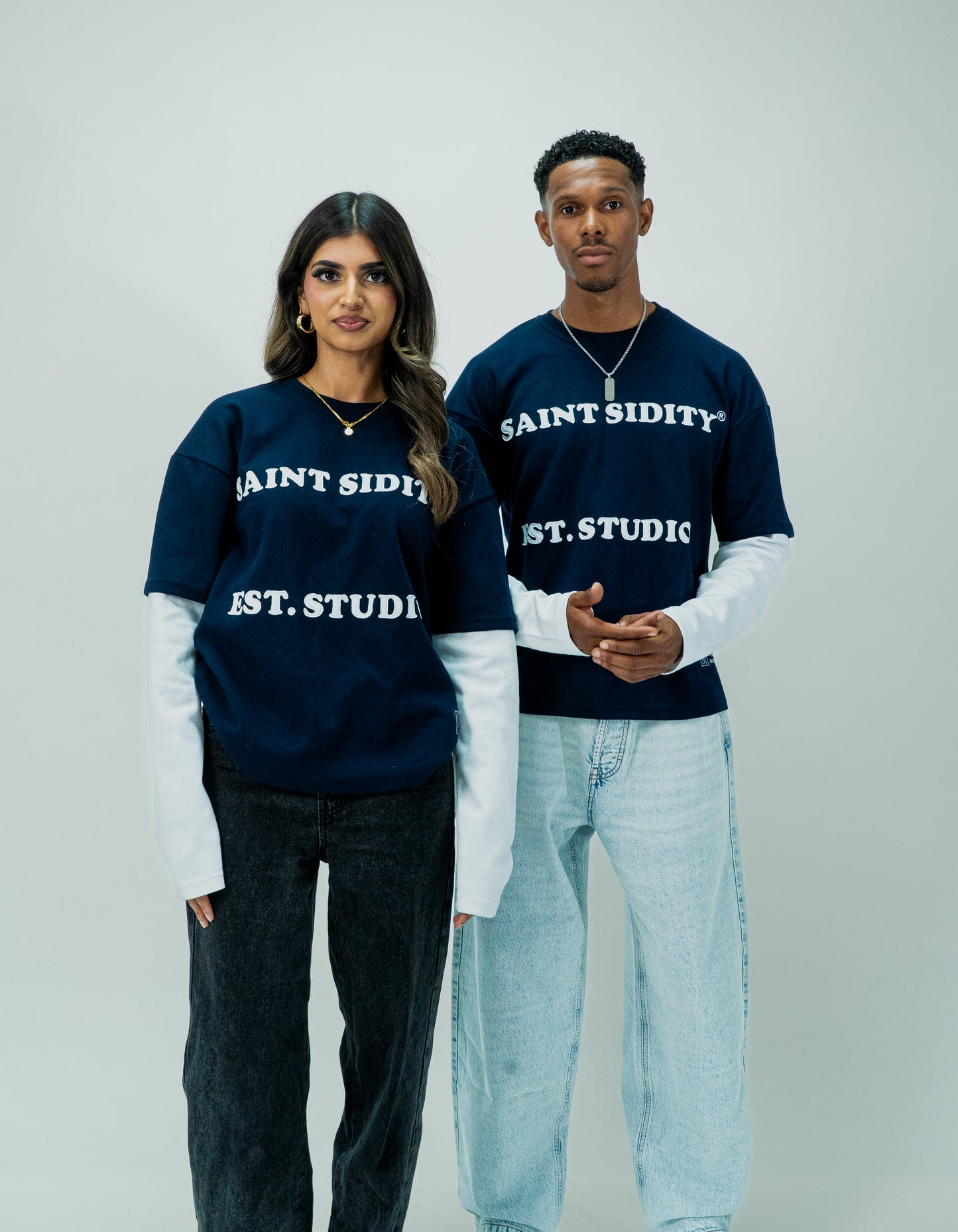 Double Layered Long Sleeve T-shirt: Navy Blue