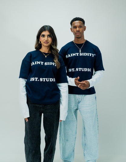 Double Layered Long Sleeve T-shirt: Navy Blue