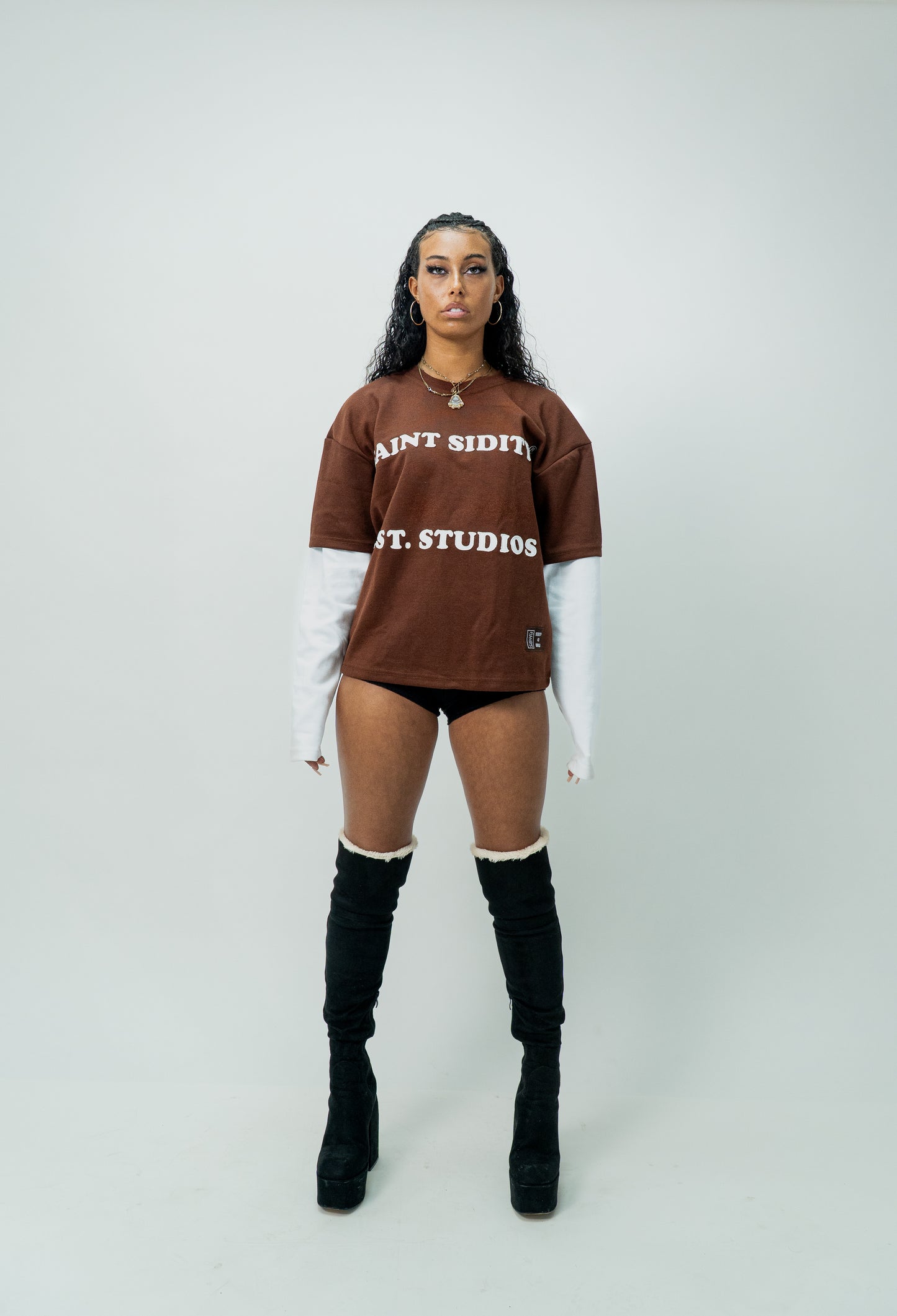 Double Layered Long Sleeve T-shirt: Brown