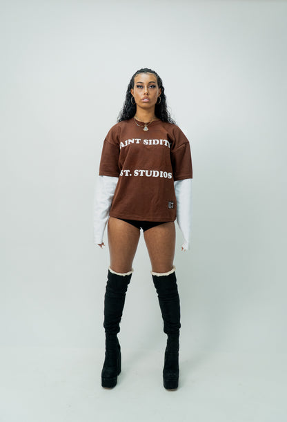 Double Layered Long Sleeve T-shirt: Brown